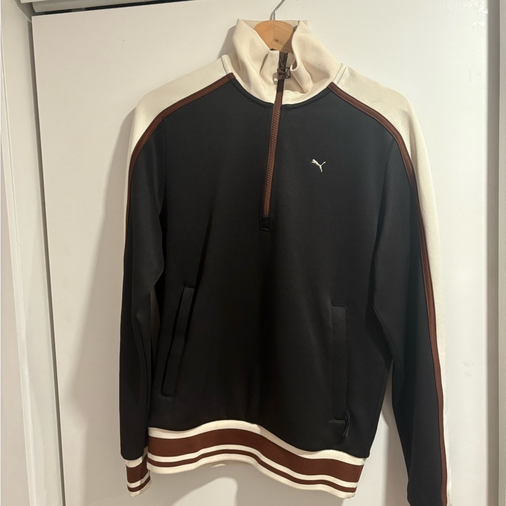 Puma Men's Black and Cream Zip-Up Sweater